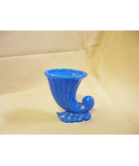 SMALL 3&quot; BLUE PORCELAIN MILKY BLUE ART GLASS CORNUCOPIA VASE - $17.54 CAD