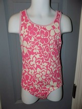 Lands&#39; End Pink /White Floral Print One Piece Swimsuit Size 8 Girl&#39;s EUC - £13.42 GBP