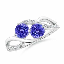 ANGARA 5mm Natural Tanzanite Two Stone Ring with Diamonds in Sterling Silver - £248.20 GBP+
