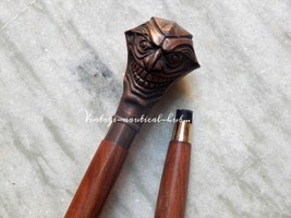 Wooden Walking Stick Cane Vintage With Nautical Antique Joker Face Head ... - £32.38 GBP