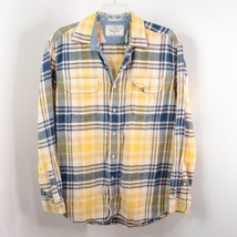 Nautica Men&#39;s L Yellow Blue Plaid Cotton Flannel Long Sleeve Button-Up S... - £10.97 GBP