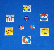 3 Brand New Desirable Patriotic Usa Button Pin Set Collectibles + Bonus Stickers - £3.18 GBP