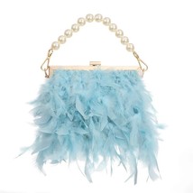 New Ostrich Feather Handbag Women&#39;s Evening Clutch Bag White Black Dinner Party  - £72.91 GBP