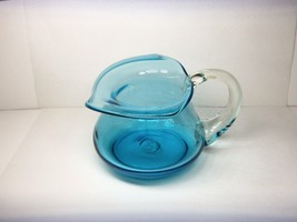 Blue Art Glass Pitcher Handcrafted Piece 3&quot; Tall - £7.92 GBP