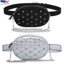 Diamond Leather Velvet Waist Fanny Pack Silver Black Quilted Chain Shoulder Bag - £23.16 GBP