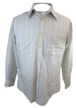 JCPenney Satin Touch vintage 70s Men Dress Shirt long sleeve 15.5-32 blue stripe - £27.14 GBP