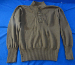 100% ACRYLIC WWII WW2 MILITARY BROWN 5 BUTTON MENS COL WEATHER SWEATER 3... - $25.19