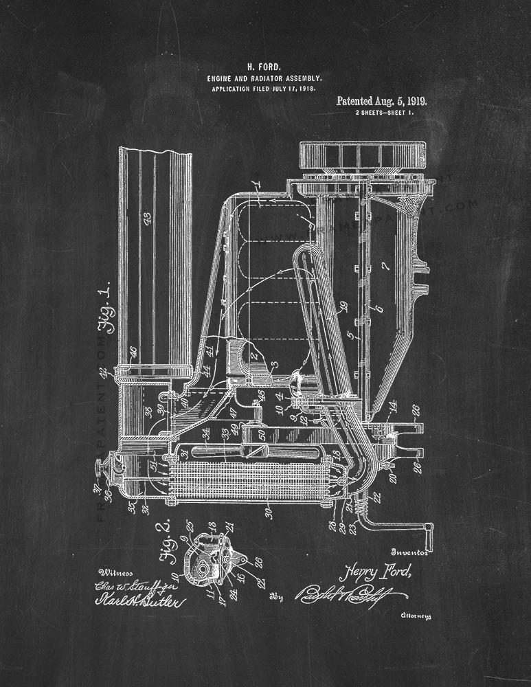 Ford Engine And Radiator Assembly Patent Print - Chalkboard
