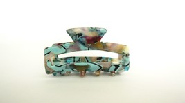 Small abalone sea shell effect blue rectangle hair claw clamp clip - £7.80 GBP