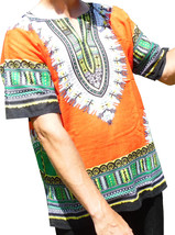 Mens ORANGE Dashiki Shirt African Blouse Top Rap Rapper ~ FAST SHIPPING - £9.34 GBP