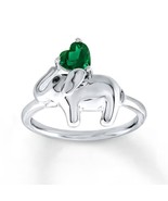 Valentines Gifts Lab Created Emerald .925 Silver Heart Elephant Enagagem... - $45.36