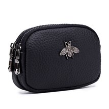 Leather Women&#39;s Small Coin Wallet with Cute Bee Lady Zipper Money Purse Credit C - £15.21 GBP