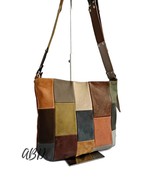 Handmade Leather Patchwork Crossbody Bag: Earth Tone Shoulder Bag - €146,09 EUR
