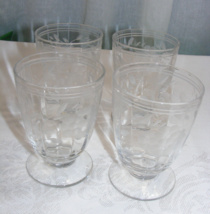 Vintage Footed Juice Glass Etched Cornflower Set of 4 Banded Rim - $597.52 MXN