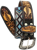 Kids Youth Western Rodeo Floral Tooled Beaded Leather Belt 26RT12Kids - £48.35 GBP