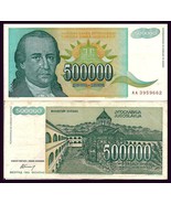 Yugoslavia P131, 1/2  Million Dinara, writer D. Obradovic / monastery 1993 - $18.84 MXN