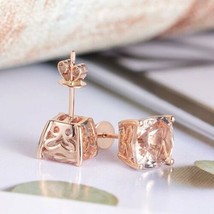 3Ct Cushion Cut Lab-Created Morganite Stud Earrings 14K Rose Gold over Silver - £48.90 GBP