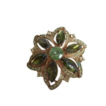 Vintage Estate Costume Gold Green &quot;Rhinestone&quot; Brooch Pin Jewelry - $299.56 MXN
