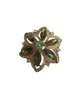 Vintage Estate Costume Gold Green &quot;Rhinestone&quot; Brooch Pin Jewelry - $297.41 MXN