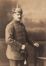 WWI German Soldier With Pickelhaube Medal And Sword Real Photo Postcard - $23.97