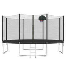 14FT Trampoline for Kids with Safety Enclosure Net, Basketball Hoop and Ladder - $393.17
