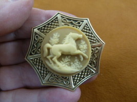 (cs14-47) HORSE tan ivory CAMEO brass Pin Jewelry brooch PENDANT I love horses - $28.97