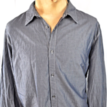 Calvin Klein CK Metallic Gray Mens Long Sleeve Shirt sz XL White Stitching 2000s - £19.18 GBP