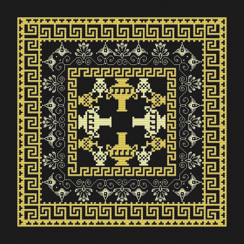 Greek Vase Cross Stitch Ornament pattern pdf - Gold Ornament Embroidery ... - $8.11