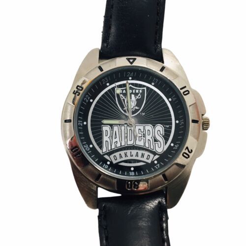Vintage 90's NFL Oakland Raiders Silver & Black Fossil Wrist Watch w/Case 1996 - $42.75