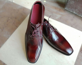 Handmade Men&#39;s Leather Oxfords Wingtip Burgundy Dress Derby Fashion Shoes-509 - $219.99