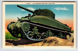 US Army Tank With Gun Military Postcard Wartime Linen Unused World War II - £13.55 GBP