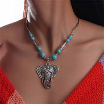 Turquoise &amp; Silver-Plated Elephant Pendant Necklace - £12.05 GBP