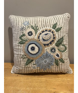 Pier 1 Embroidered Floral Throw Pillow Neutral Blue Striped Tan &amp;, 16&quot; x... - $24.74