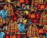 Cotton Firefighter Equipment Firefighters Black Fabric Print by the Yard... - $14.95