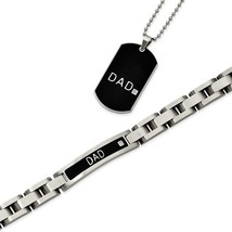 Stainless Steel Dad Bracelet &amp; Neck Chain Set - £135.57 GBP