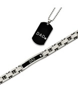 Stainless Steel Dad Bracelet &amp; Neck Chain Set - £135.88 GBP