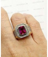 3Ct Emerald Cut Simulated Pink Ruby Men&#39;s Engagement Ring Gold Plated 92... - £108.24 GBP