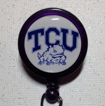 Ncaa Tcu College Badge Reel Id Holder Purple Alligator Clip Handmade New - £7.10 GBP