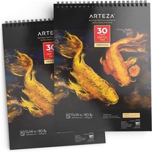 Arteza Spiral Sketch Book 11X14 Black Art Paper Drawing Pad 2 Pack 30 Sheets - £25.38 GBP