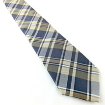Pronto Uomo Couture Men&#39;s 100% Silk Tie 58.5&quot; x 3.25&quot; Blue Tan Plaid Pattern - £10.61 GBP