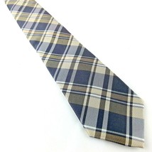 Pronto Uomo Couture Men&#39;s 100% Silk Tie 58.5&quot; x 3.25&quot; Blue Tan Plaid Pat... - £10.64 GBP