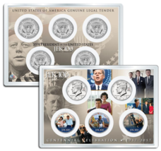 John F. Kennedy JFK100 Birthday 2017 Jfk Half Dollar 5-Coin Set Life &amp; Times 4x6 - £22.45 GBP