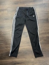 Adidas Track Pants Size Medium Black 3 Stripe Polyester Straight Leg - $18.70
