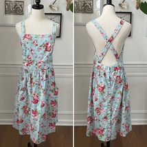 Sundress Light Blue Pink Red Rose Overall Style Midi Dress Swing Rockabi... - $485.60 MXN