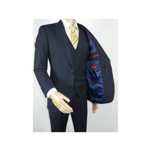 Men Suit BERLUSCONI Turkey 100% Italian Wool Super 180's Vested #Ber17 Navy Blue image 6