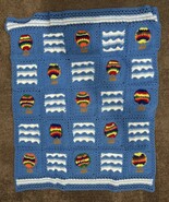 Blue Hot Air Balloon Hand Made Crocheted Knitted Throw Blanket 48”X38” - $80.97 CAD