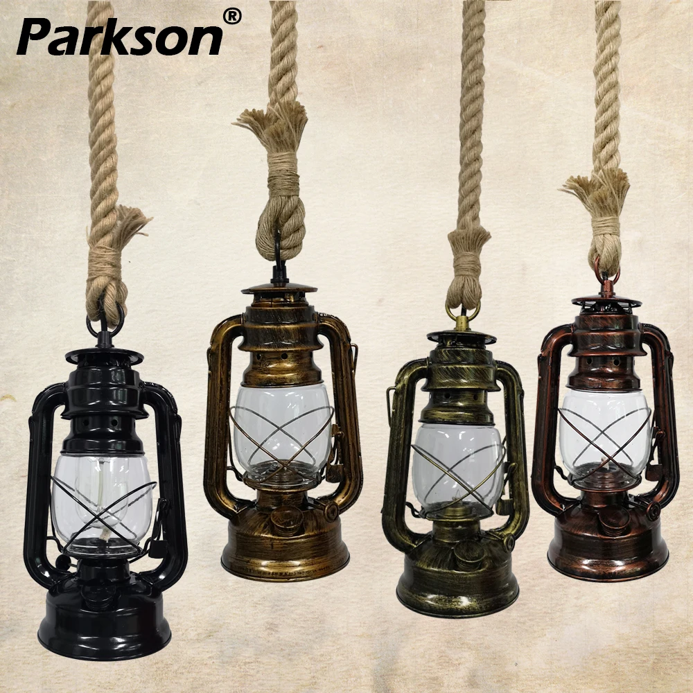 Vintage Kerosene Pendant Lights E27 Retro Hemp Rope Hanging Lamp Industr... - $39.41+