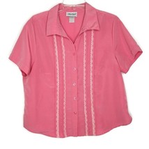 Anthony Richards Womens Blouse Size 16P Short Sleeve Button Front Lace Pink - £9.74 GBP