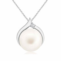 Freshwater Pearl Solitaire Pendant with Diamond in Silver (AA, Size- 10MM) - £131.71 GBP