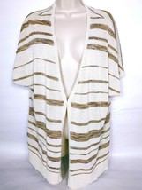 Coldwater Creek Women&#39;s Shrug With Clasp 1X Cream Gold Stripes Sparkly V... - $17.33